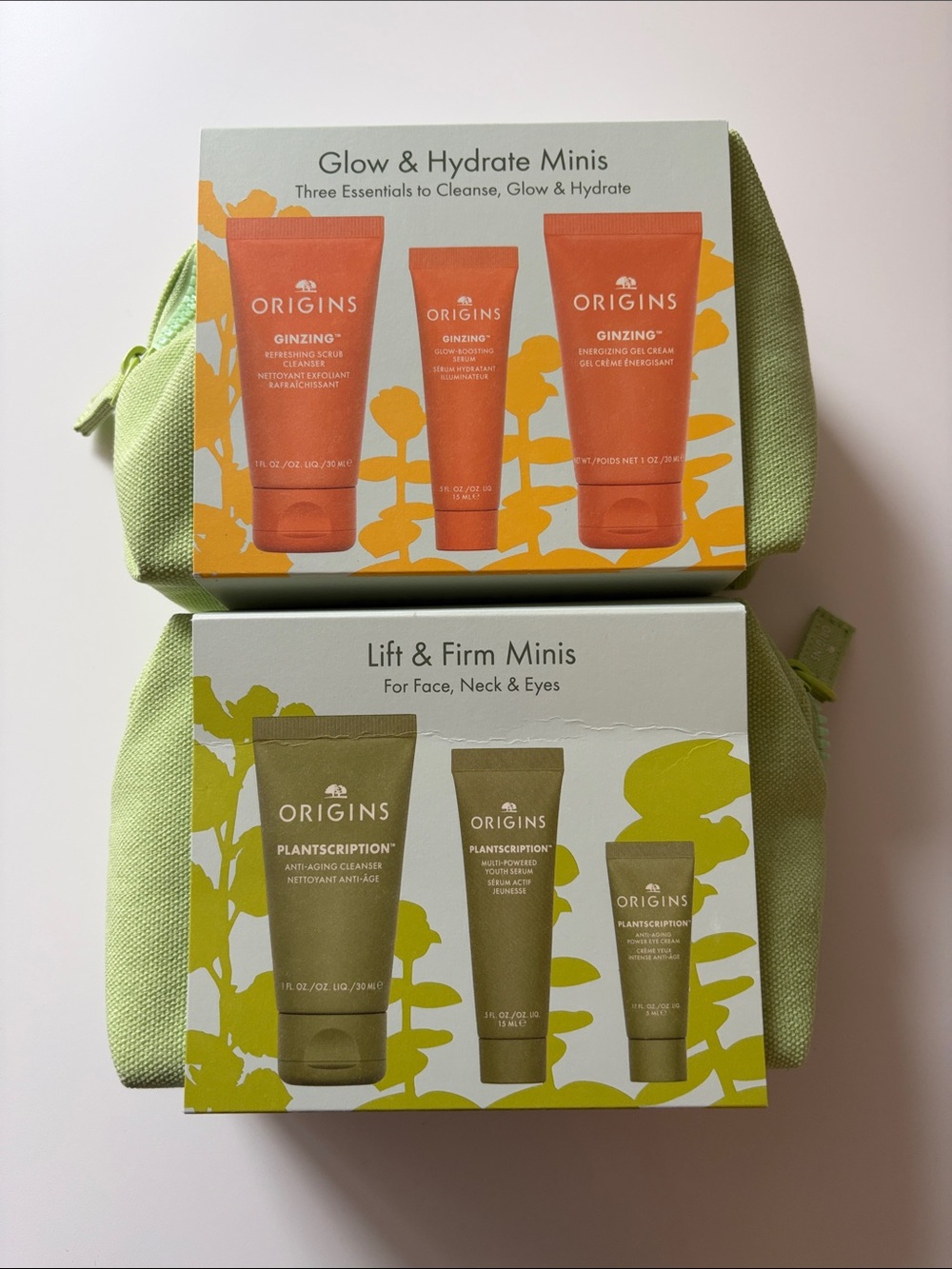 Origins Glow & Hydrate and Origins Lift & Firm Minis Skincare Sets